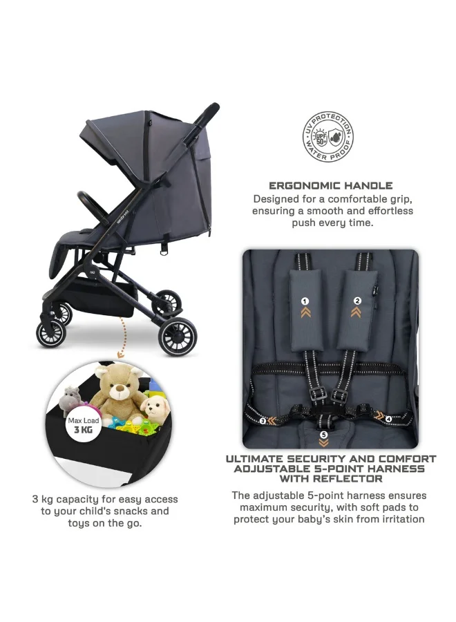 نيوبريز LITEX Ultra-Lightweight Cabin Size Approved Travel Stroller|Trolley Handle Compact Foldable Pushchair,  Baby Kids Todddler Stroller, Travel Trolley,  Waterproof UPF 50+Canopy, 0-3yrs,  15kg,  3yrs Warranty