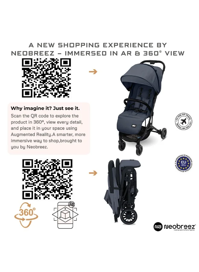 نيوبريز LITEX Ultra-Lightweight Cabin Size Approved Travel Stroller|Trolley Handle Compact Foldable Pushchair,  Baby Kids Todddler Stroller, Travel Trolley,  Waterproof UPF 50+Canopy, 0-3yrs,  15kg,  3yrs Warranty