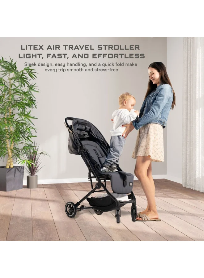 نيوبريز LITEX Ultra-Lightweight Cabin Size Approved Travel Stroller|Trolley Handle Compact Foldable Pushchair,  Baby Kids Todddler Stroller, Travel Trolley,  Waterproof UPF 50+Canopy, 0-3yrs,  15kg,  3yrs Warranty