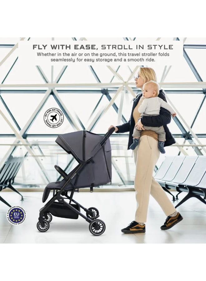 نيوبريز LITEX Ultra-Lightweight Cabin Size Approved Travel Stroller|Trolley Handle Compact Foldable Pushchair,  Baby Kids Todddler Stroller, Travel Trolley,  Waterproof UPF 50+Canopy, 0-3yrs,  15kg,  3yrs Warranty