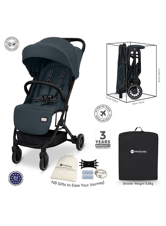 نيوبريز عربة سفر لايتكس خفيفة للغاية بحجم مقصورة معتمدة بمقبض ترولي قابلة للطي مدمجة للأطفال الصغار، عربة سفر مقاومة للماء بقماش  +، ضمان  سنوات - Image 3