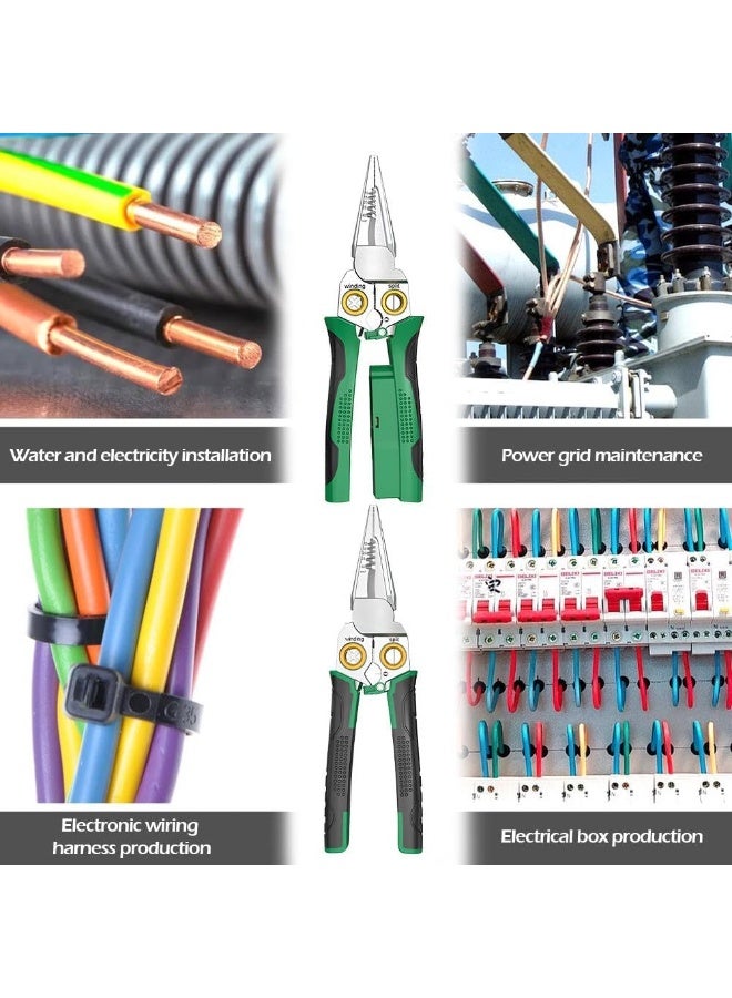 8-in-1 Wire Stripper with Voltage Detection – Cable Cutter & Crimper with Built-in Voltage Tester | Stripping, Crimping, Pulling & Measuring Tool for Electrical Work