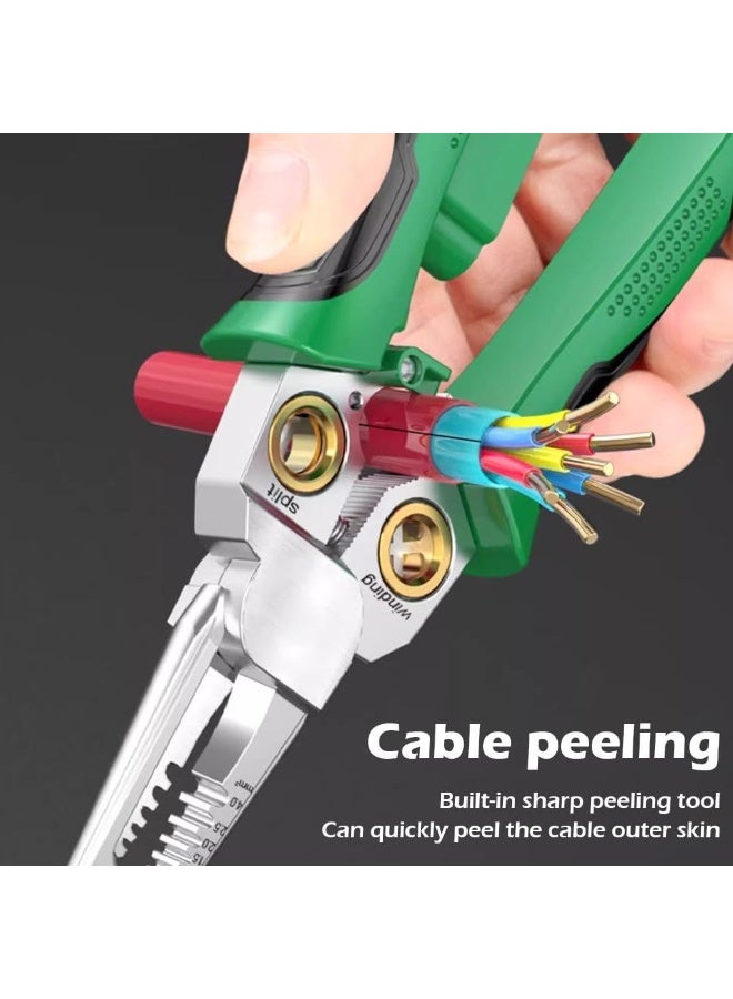 8-in-1 Wire Stripper with Voltage Detection – Cable Cutter & Crimper with Built-in Voltage Tester | Stripping, Crimping, Pulling & Measuring Tool for Electrical Work