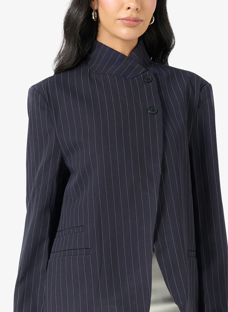 Ella  High Collar Stripe Blazer for Women | Best Price UAE