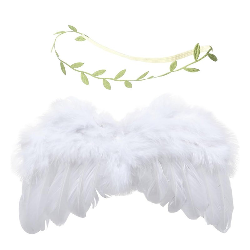 Newborn Photography Angel Wings And Leaf Headband Set Soft Light Green Accessory - Image 2