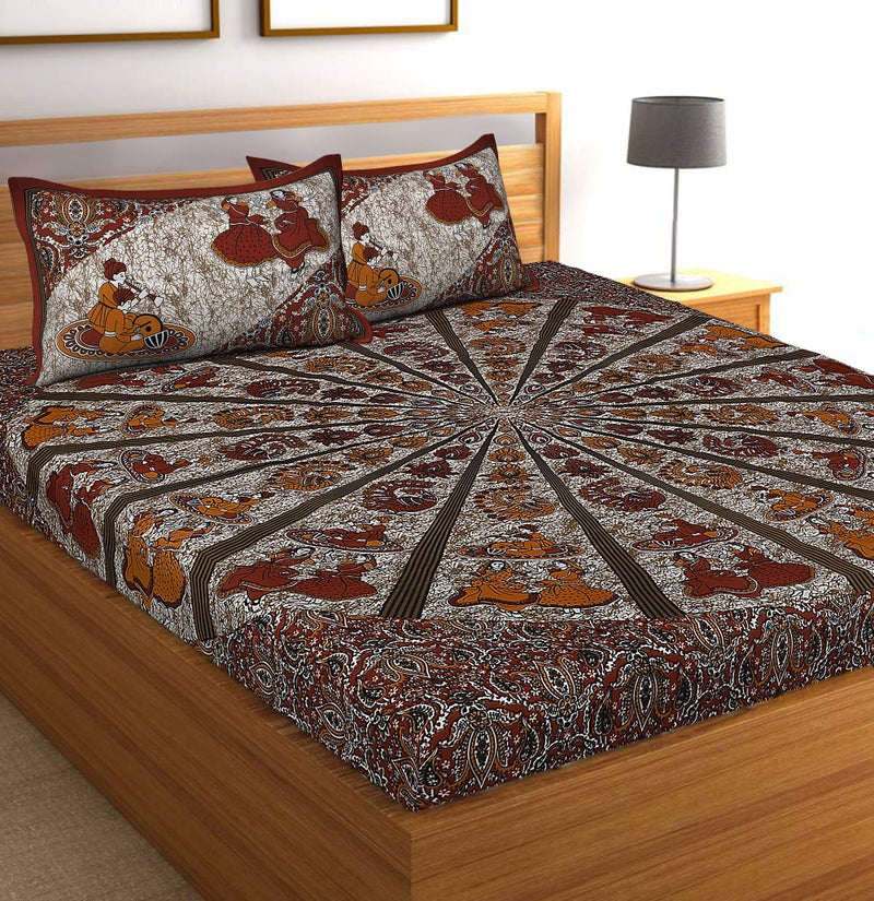 Queenie Bedsheet for Double Bed with 2 Pillow Covers Set| Cotton bedsheet | Soft & Light-Weight Double bedsheet Set of 1 | 216 x237 cm | 180TC | Jaipuri Print | Ideal for Double Size bedsheet - Image 5