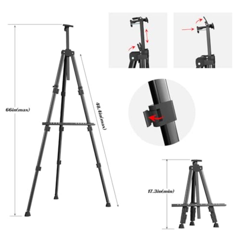 Easels for Painting Canvas, 66" Art Easel for Drawing, Portable Painting Easel Stand, Metal Table Top Easel - Image 4