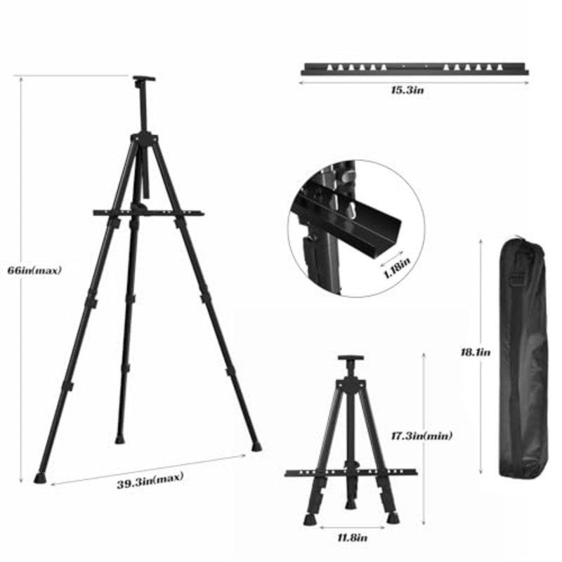 Easels for Painting Canvas, 66" Art Easel for Drawing, Portable Painting Easel Stand, Metal Table Top Easel - Image 5