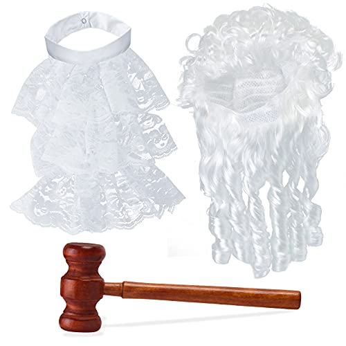 Yewong Judge Costume Accessory Judge Lawyer Wig Judge Choker Blouse Collar Wooden Judge Gavel for Halloween Judge Cosplay Party Favors No Robe Included - Image 1