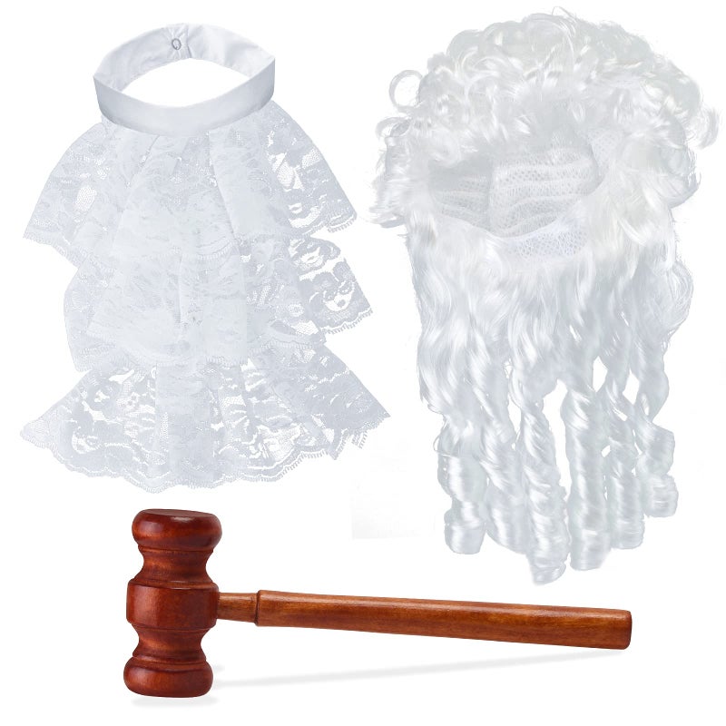 Yewong Judge Costume Accessory Judge Lawyer Wig Judge Choker Blouse Collar Wooden Judge Gavel for Halloween Judge Cosplay Party Favors No Robe Included - Image 2