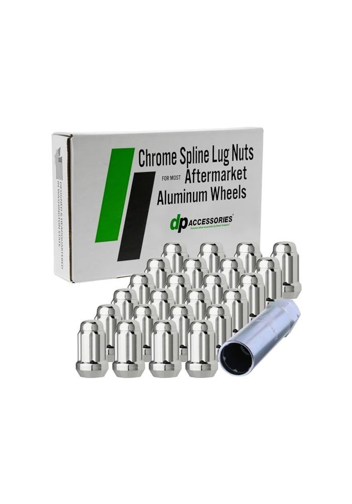 DPAccessories Chrome M12x150 Lug Nuts for Aftermarket Wheels Closed End Spline Tuner 34mm 135 Tall Set of 24 LCS3A6HC2CH04024 - Image 1