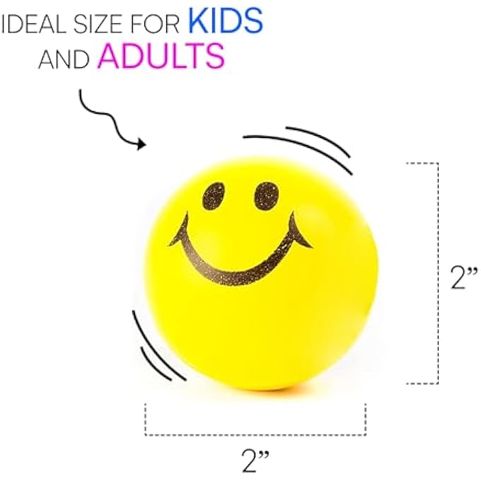 Neliblu 24 Pack Smile Stress Balls for Kids and Adults - 2" Stress Balls in Bulk - Neon Yellow Funny Face Squishy Balls to Support Anxiety - Fidget Toys, Party Favors, Goodie Bag Stuffers for Kids - Image 3