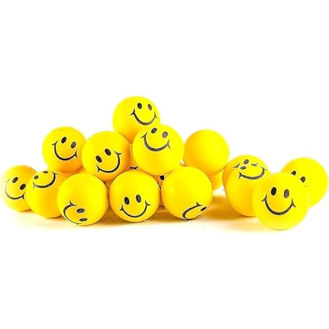 Neliblu 24 Pack Smile Stress Balls for Kids and Adults - 2" Stress Balls in Bulk - Neon Yellow Funny Face Squishy Balls to Support Anxiety - Fidget Toys, Party Favors, Goodie Bag Stuffers for Kids - Image 1