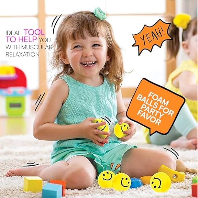 Neliblu 24 Pack Smile Stress Balls for Kids and Adults - 2" Stress Balls in Bulk - Neon Yellow Funny Face Squishy Balls to Support Anxiety - Fidget Toys, Party Favors, Goodie Bag Stuffers for Kids - Image 4