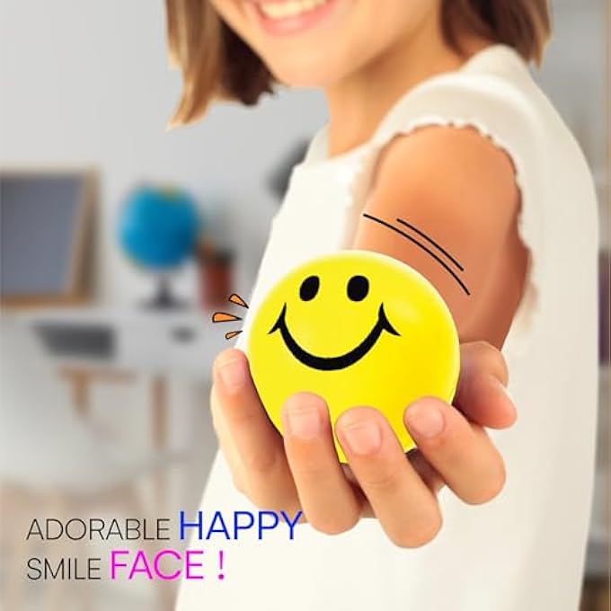 Neliblu 24 Pack Smile Stress Balls for Kids and Adults - 2" Stress Balls in Bulk - Neon Yellow Funny Face Squishy Balls to Support Anxiety - Fidget Toys, Party Favors, Goodie Bag Stuffers for Kids - Image 5