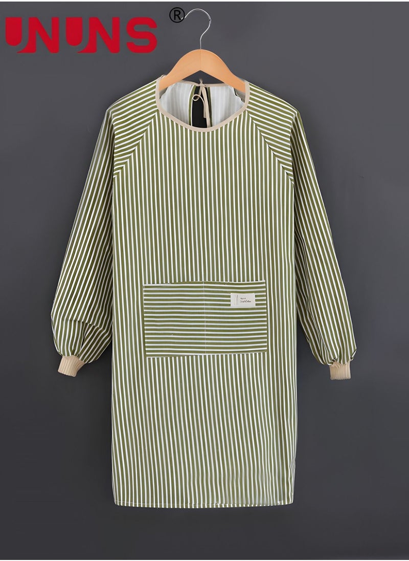 UNUNS - Kitchen Apron With Pockets,Long Sleeves Stripped Apron Apron For Cooking Baking Cleaning Work - Image 1
