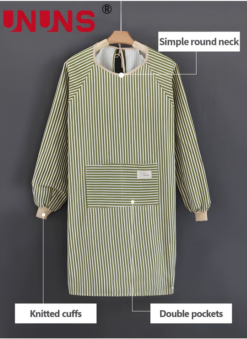 UNUNS - Kitchen Apron With Pockets,Long Sleeves Stripped Apron Apron For Cooking Baking Cleaning Work - Image 1