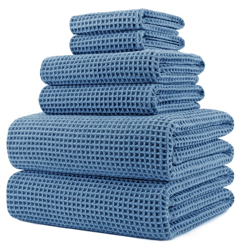 POLYTE Oversize, 60 x 30 in., Quick Dry Lint Free Microfiber Bath Towel Set, 6 Piece (Waffle Weave) - Image 1
