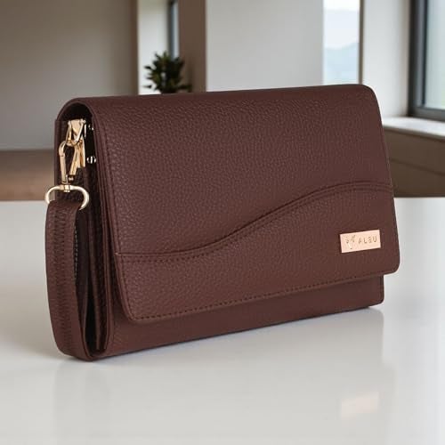 ALSU Women’s Vegan Leather Sling Bag| Stylish Crossbody Purse with Zipper Pocket & Card Slots | Magnetic Closure, Adjustable Strap| Premium Everyday Shoulder Bag for Women & Girls (Brown) - Image 2