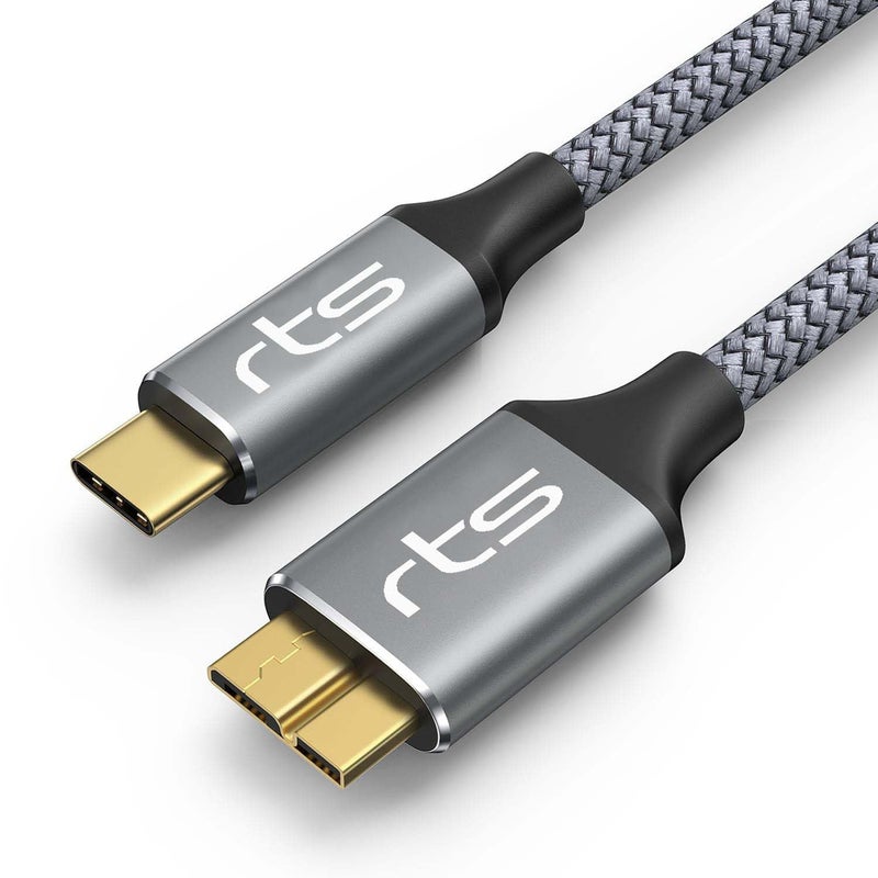 rts Micro B To USB C External Hard Disk Drive USB Cable HDD USB Cable (0.5M/1.5 Ft) USB 3.1/10 Gbps Compatible For Wd/Seagate/Hitachi/Lacie/Toshiba/Macbook Pro/Air/iPad/Tablet/iPhone 15 Series (Grey) - Image 1