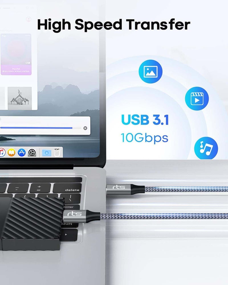 rts Micro B To USB C External Hard Disk Drive USB Cable HDD USB Cable (0.5M/1.5 Ft) USB 3.1/10 Gbps Compatible For Wd/Seagate/Hitachi/Lacie/Toshiba/Macbook Pro/Air/iPad/Tablet/iPhone 15 Series (Grey) - Image 3