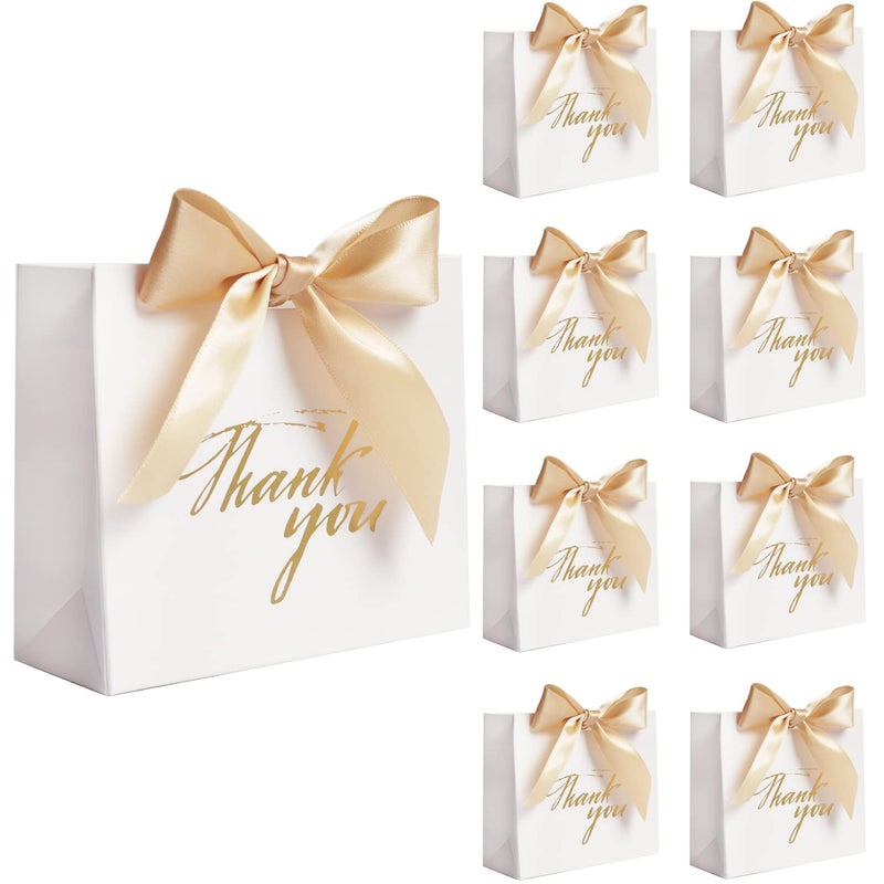 DECHISY 24Pack Small Thank You Party Favor Bags Treat Boxes with Gold Bow Ribbon White Paper Gift Bags Bulk for Wedding Baby Shower Business Supplies - Image 3