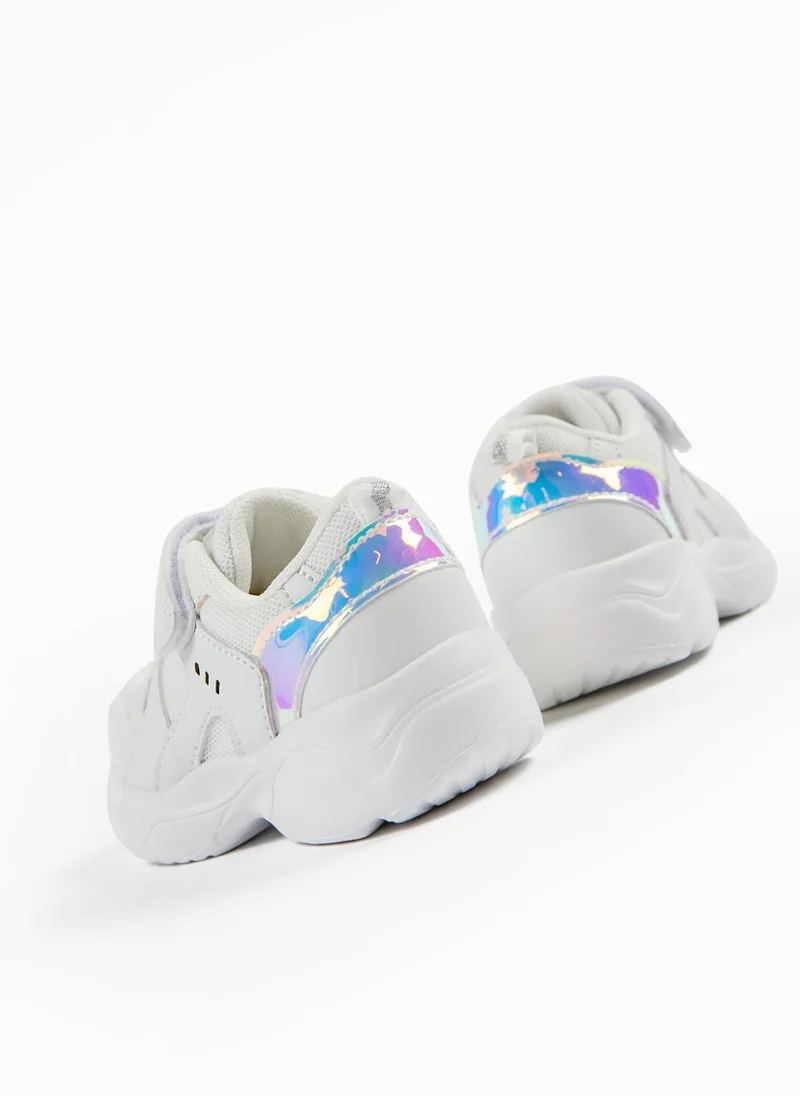 Zippy Dual Fabric Trainers for Baby Girls 'ZY Superlight Runner', White/Iridescent