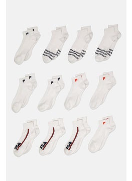 FILA Men 12 Pairs Brand Logo Ankle Socks, White  - Image 1