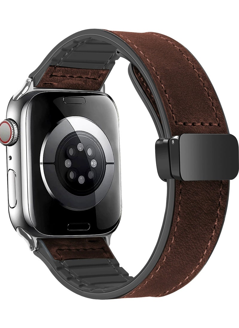 keloray - Magnetic Leather Bands Compatible with Apple Watch 49mm 46mm 45mm 44mm 42mm(Series 3/2/1) for Men Women, Genuine Leather with Magnetic Buckle for iWatch Ultra 1/2 Series SE/10/9/8/7/6/5/4/3 - Image 1