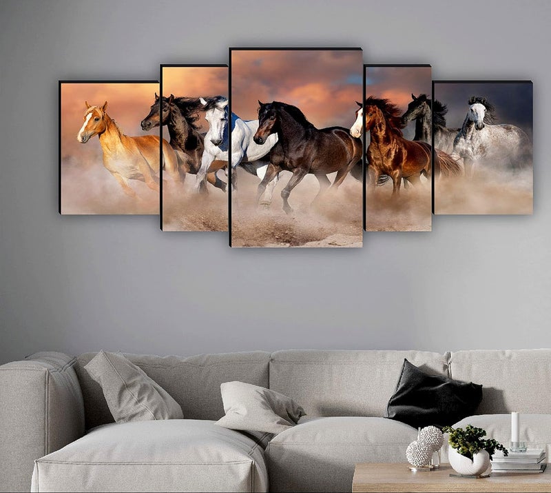 SAF لوحة فنية بتقنية UV لسبعة خيول عداءة مع لوحة MDF (مجموعة من 5، 18" × 42"، متعددة الألوان) - Image 1