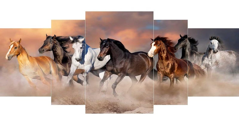 SAF لوحة فنية بتقنية UV لسبعة خيول عداءة مع لوحة MDF (مجموعة من 5، 18" × 42"، متعددة الألوان) - Image 4