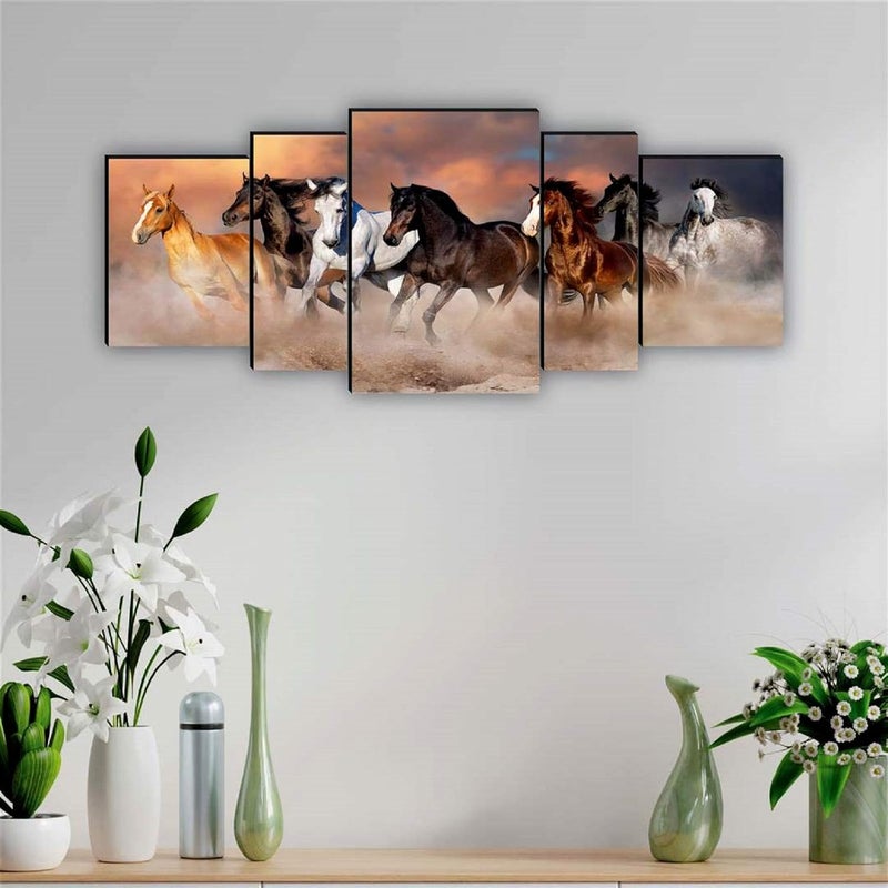 SAF لوحة فنية بتقنية UV لسبعة خيول عداءة مع لوحة MDF (مجموعة من 5، 18" × 42"، متعددة الألوان) - Image 2