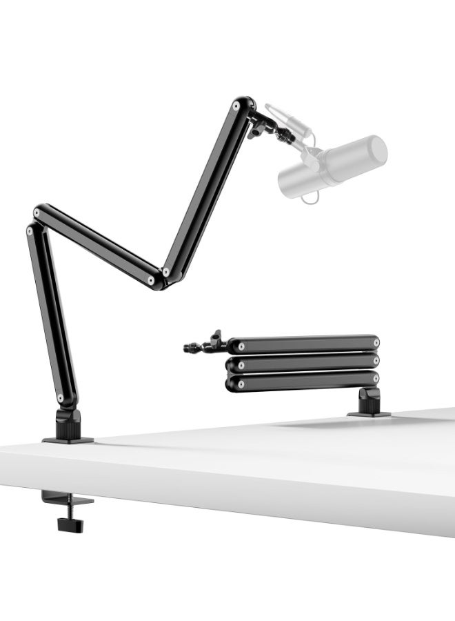 WALALLA Mic Arm for Lightweight Mics, Microphone Arm Rotatable, Storable Desk Mic Stand for Capacity 3LB with Mount Clamp, Mic Stand Boom Arm with Cable Channel with 3/8 inch 5/8 inch Thread for Podcast, Gaming - Image 1