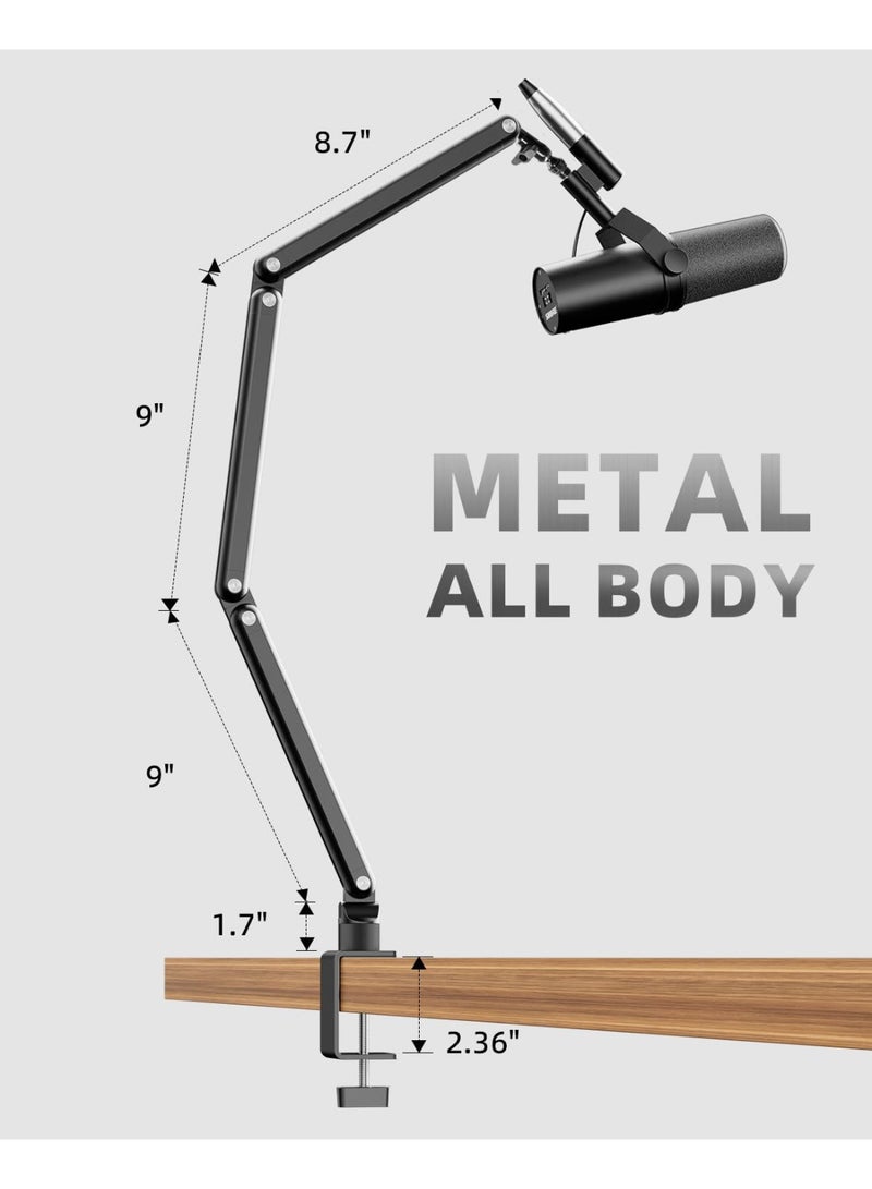 WALALLA Mic Arm for Lightweight Mics, Microphone Arm Rotatable, Storable Desk Mic Stand for Capacity 3LB with Mount Clamp, Mic Stand Boom Arm with Cable Channel with 3/8 inch 5/8 inch Thread for Podcast, Gaming - Image 4