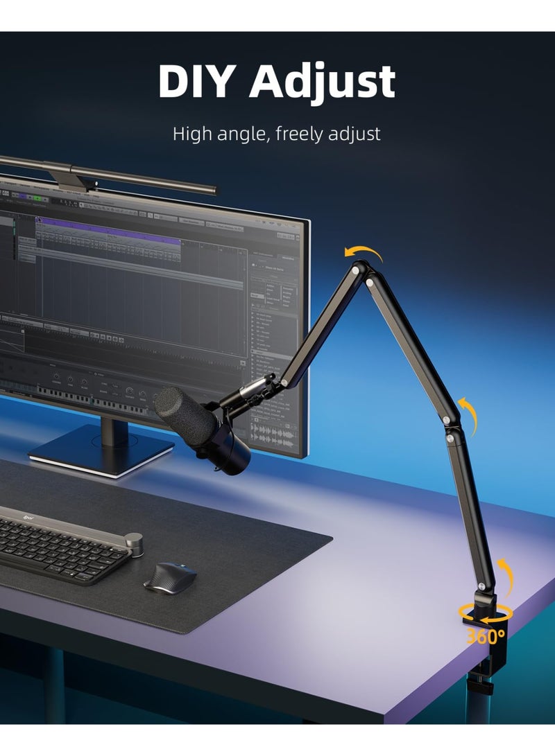 WALALLA Mic Arm for Lightweight Mics, Microphone Arm Rotatable, Storable Desk Mic Stand for Capacity 3LB with Mount Clamp, Mic Stand Boom Arm with Cable Channel with 3/8 inch 5/8 inch Thread for Podcast, Gaming - Image 5