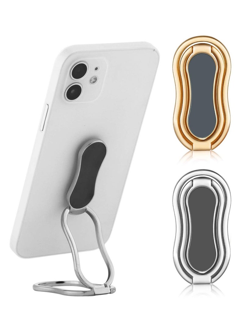 Captaintech 2 Piece Phone Ring Holder 360° Rotating Metal Finger Holder Attachment Adhesive Retractable Folding Fits Most Smartphones for Desktop and Magnetic Car Mount (Gold, Silver) - Image 1