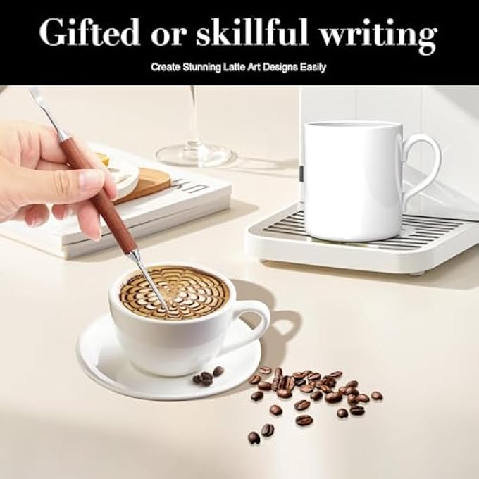 ريحني مجموعة أقلام لاتيه آرت ذات 2Pack أدوات رسم قهوة مزدوجة النهايات من الفولاذ المقاوم للصدأ مع مقابض خشبية للباريستا المحترفين للمبتدئين في السفر المنزلي - Image 3
