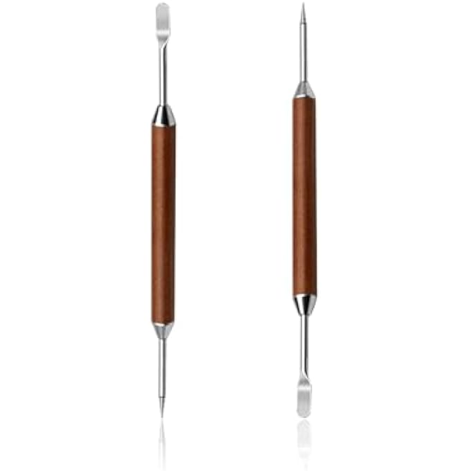 ريحني مجموعة أقلام لاتيه آرت ذات 2Pack أدوات رسم قهوة مزدوجة النهايات من الفولاذ المقاوم للصدأ مع مقابض خشبية للباريستا المحترفين للمبتدئين في السفر المنزلي - Image 1