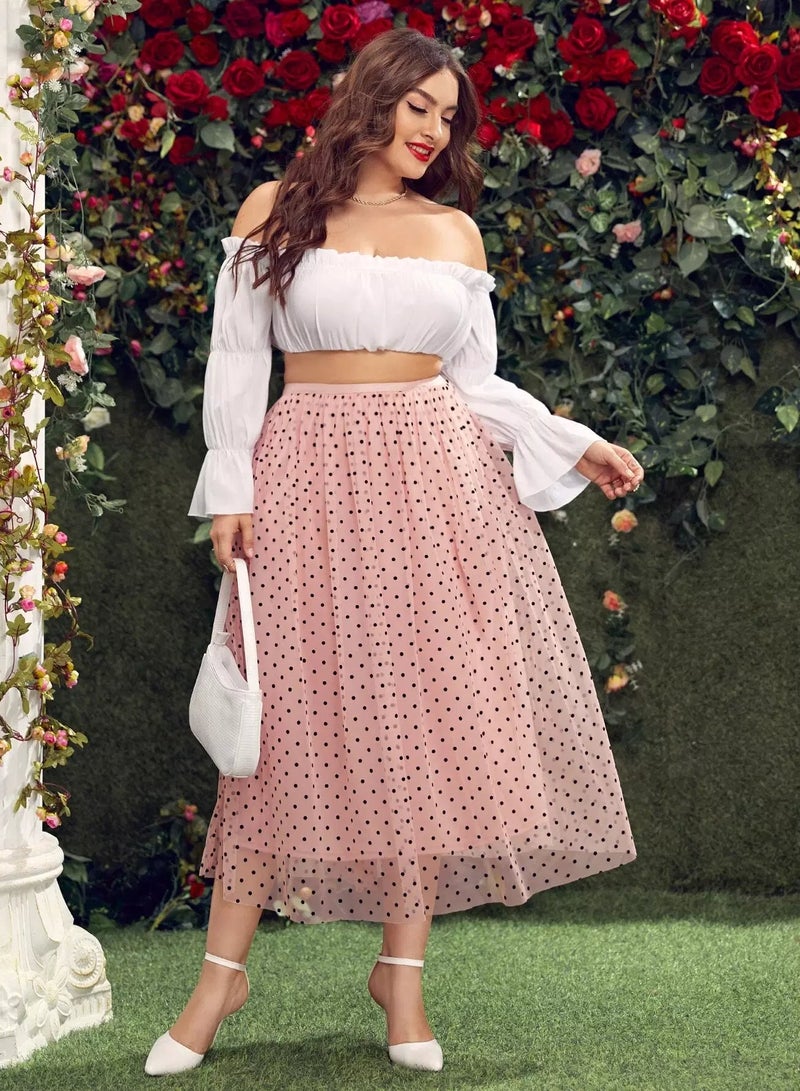 Plus Polka Dot Mesh Overlay Skirt  - Image 1