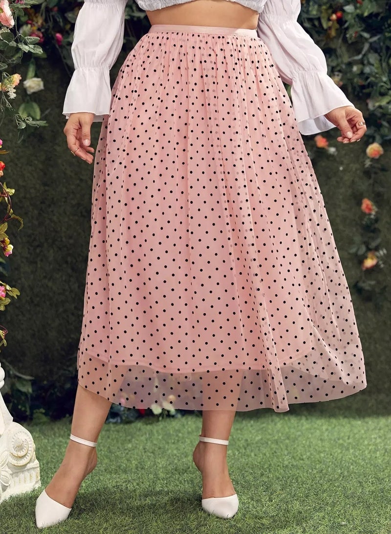Plus Polka Dot Mesh Overlay Skirt  - Image 5