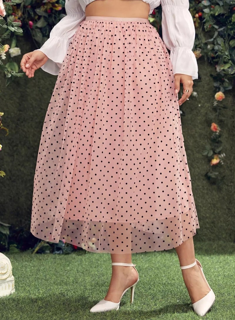 Plus Polka Dot Mesh Overlay Skirt  - Image 3