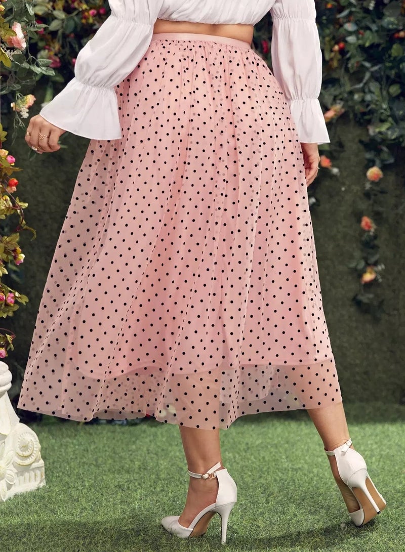 Plus Polka Dot Mesh Overlay Skirt  - Image 2