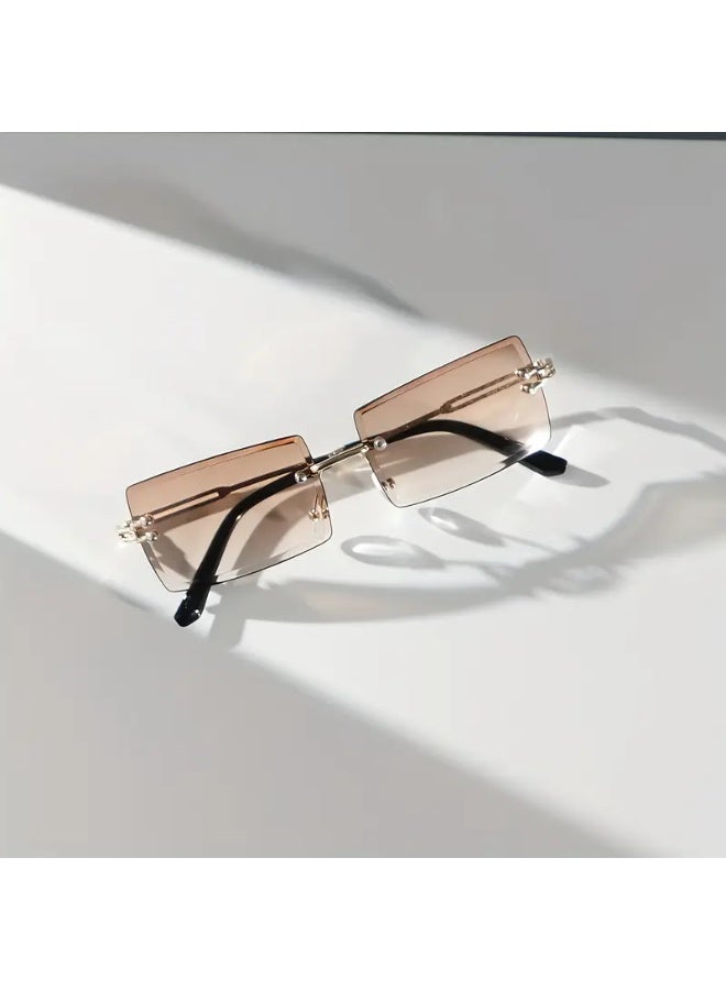 SCENT HOUSE Chic Rimless Rectangle Fashion Glasses for Men & Women, Metal Frame, Perfect for Driving, & (Includes eyeglass case),sunglasses - Image 3