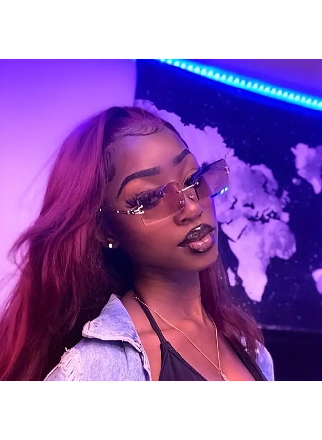 SCENT HOUSE Chic Rimless Rectangle Fashion Glasses for Men & Women, Metal Frame, Perfect for Driving, & (Includes eyeglass case),sunglasses - Image 4