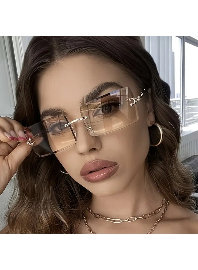 SCENT HOUSE Chic Rimless Rectangle Fashion Glasses for Men & Women, Metal Frame, Perfect for Driving, & (Includes eyeglass case),sunglasses - Image 1