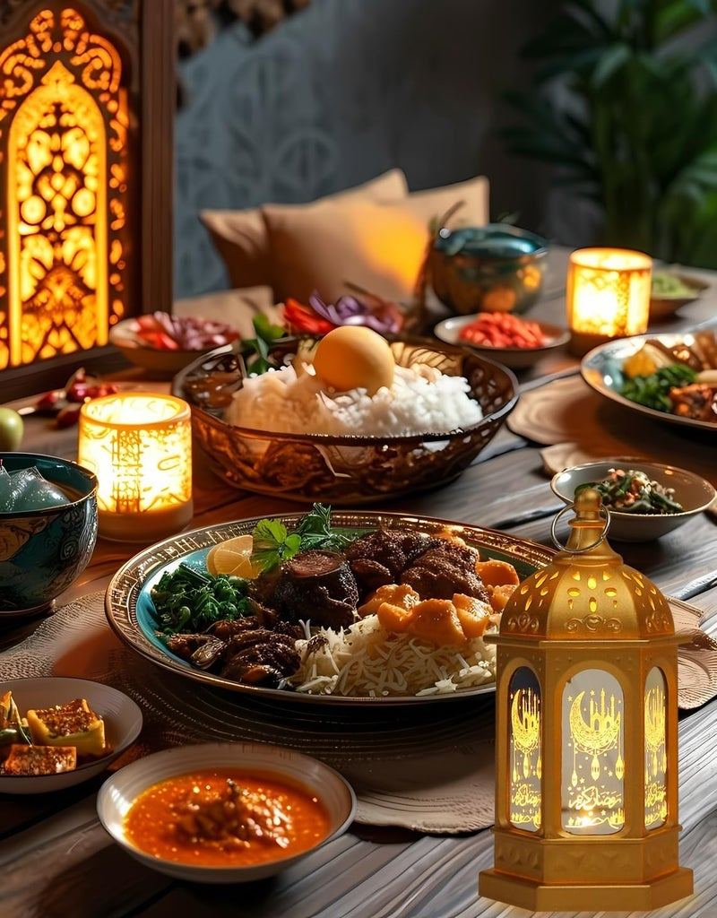 Hying 2 Pieces Eid Mubarak Lanterns Decoration 5.2" Height Hanging Lamp Ramadan Flameless Candle Holder with Transparent Glass Eid Mubarak Gifts Lantern for Home Tabletop Decor - Image 3