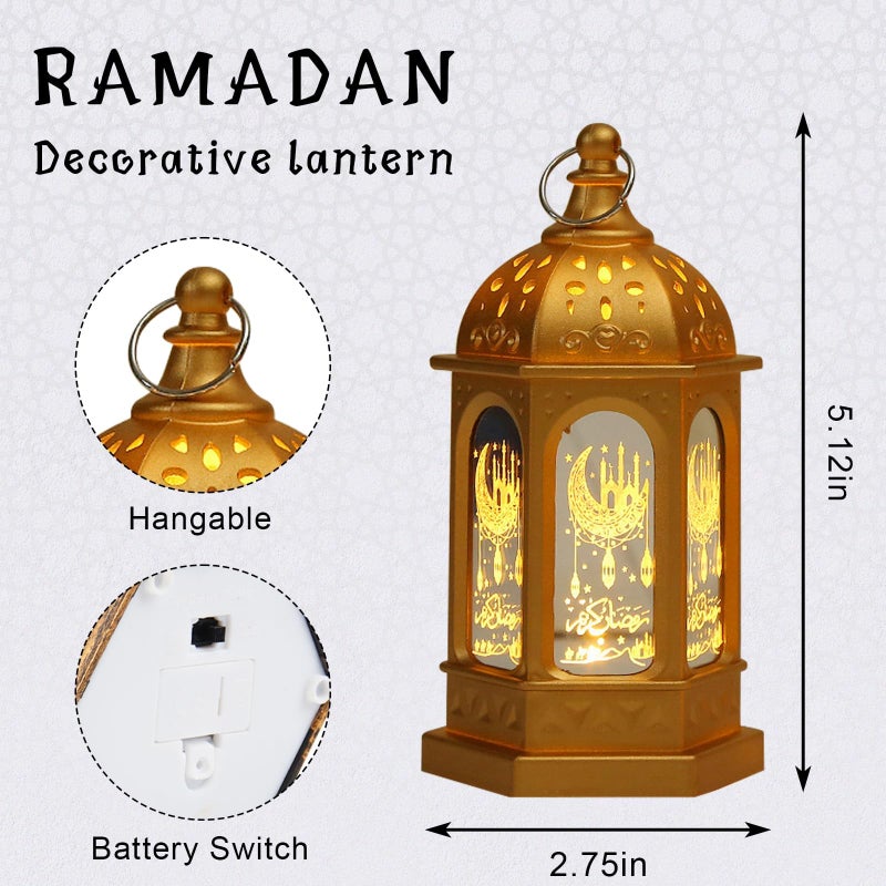 Hying 2 Pieces Eid Mubarak Lanterns Decoration 5.2" Height Hanging Lamp Ramadan Flameless Candle Holder with Transparent Glass Eid Mubarak Gifts Lantern for Home Tabletop Decor - Image 2