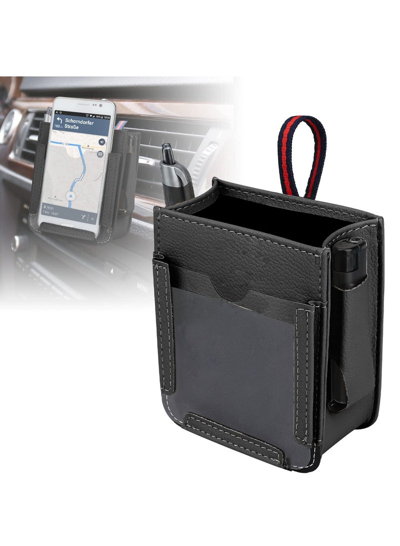 Generic Car Air Vent Storage Bag, Multifunctional Mobile Phone Accessories Hanging Bag, Car Air Outlet Mobile Phone Accessories Storage Bag Mini Storage Bag PU Leather Sunglasses Pocket  - Image 1