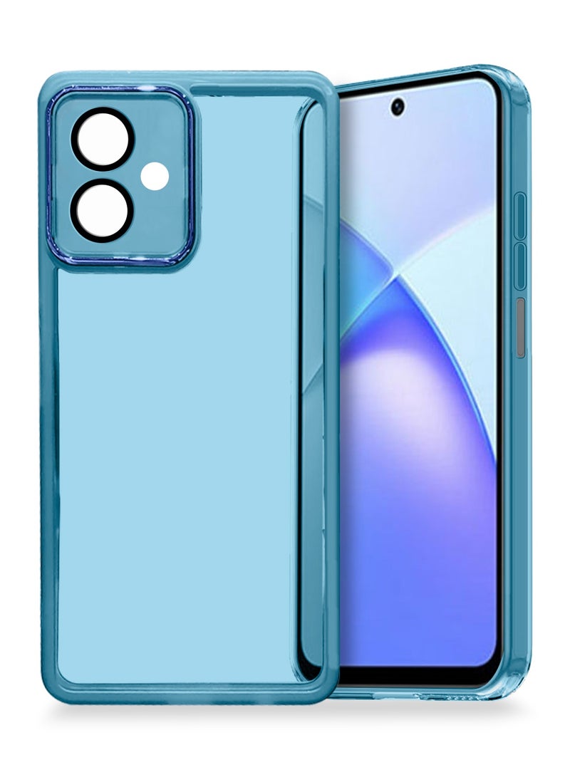 Wtech Infinix Smart 10 4G 2025 Soft Transparent TPU Camera Protection Silicone Ultra Thin Phone Stylish Electroplated Camera Border Back Case Cover - Blue - Image 1
