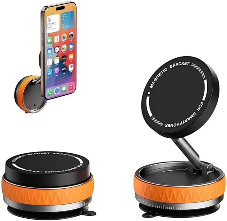 Smart Fitter Rotatable Magnetic Car Phone Mount for iPhone and MagSafe Case, Ultra Strong Suction Holder for Gym, Mirror, Smooth Surface, Orange - Image 1